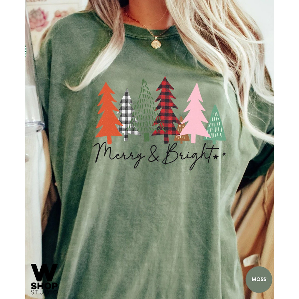 Ladies Merry Bright Christmas Shirt, Women Christmas Tree Shirt, Cute Christmas Shirt, Women Holiday Shirt - 3.jpg
