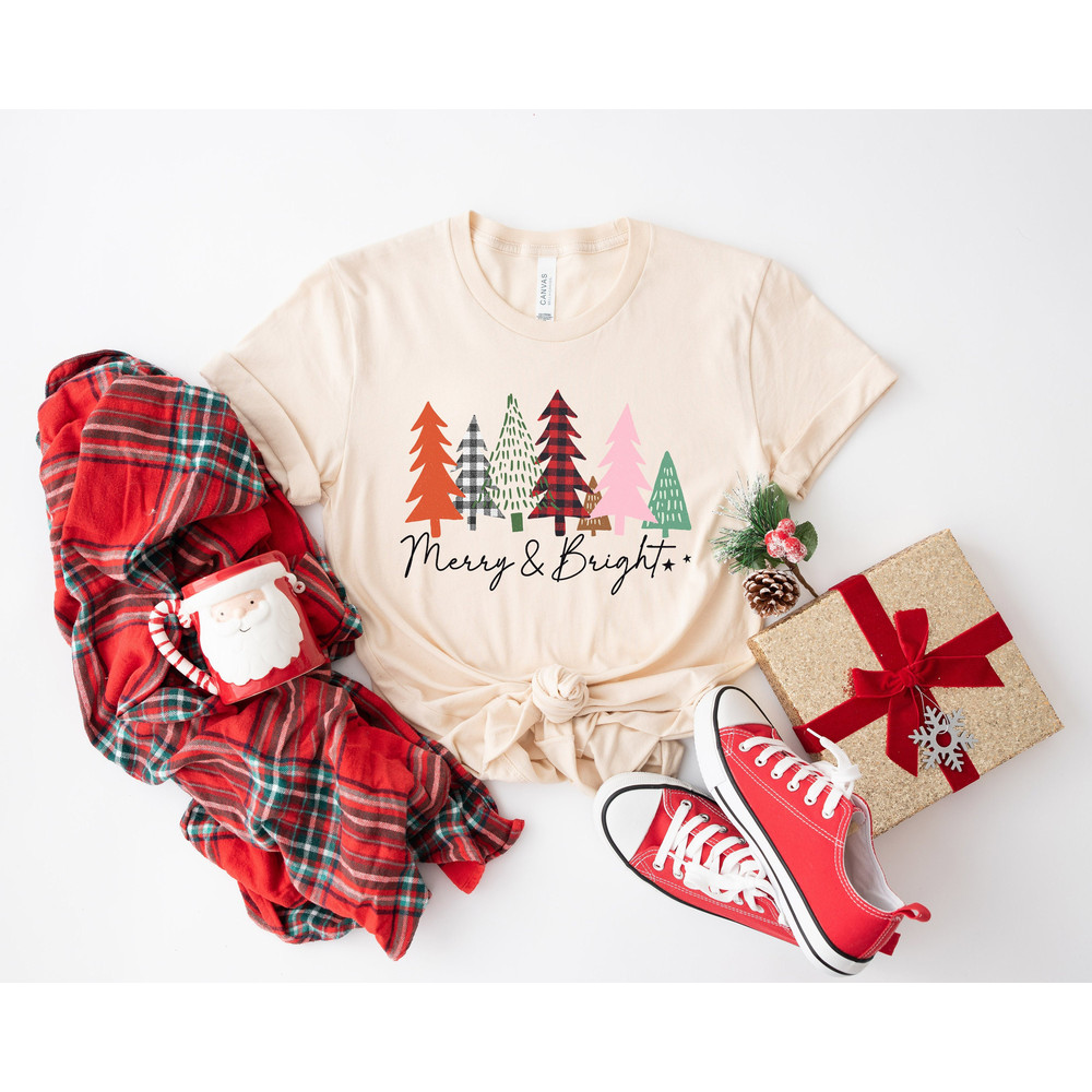 Ladies Merry Bright Christmas Shirt, Women Christmas Tree Shirt, Cute Christmas Shirt, Women Holiday Shirt, Graphic Tee - 1.jpg
