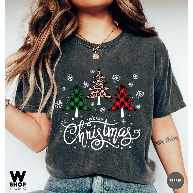 Ladies Merry Christmas Shirt, Women Christmas Shirt, Cute Christmas Shirt, Women Holiday Shirt, Leopard Print Christmas Tree Shirt, - 2.jpg