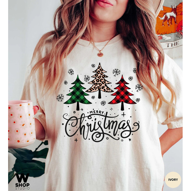 Ladies Merry Christmas Shirt, Women Christmas Shirt, Cute Christmas Shirt, Women Holiday Shirt, Leopard Print Christmas Tree Shirt, - 3.jpg