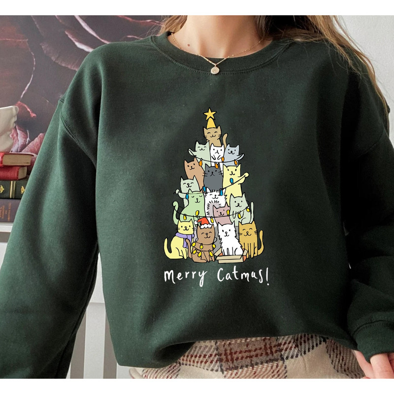 Merry Catmas Sweatshirt, Funny Christmas Sweat, Holiday Crewneck, Meowy Christmas, Cute Cat Sweater - 2.jpg