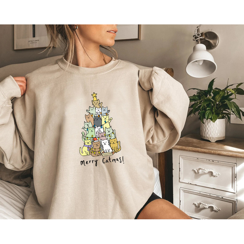 Merry Catmas Sweatshirt, Funny Christmas Sweat, Holiday Crewneck, Meowy Christmas, Cute Cat Sweater - 3.jpg