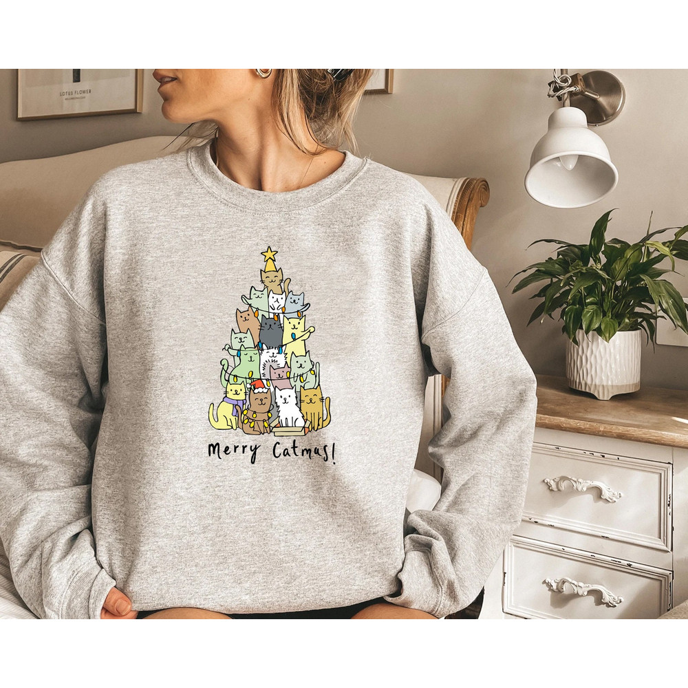 Merry Catmas Sweatshirt, Funny Christmas Sweat, Holiday Crewneck, Meowy Christmas, Cute Cat Sweater - 4.jpg