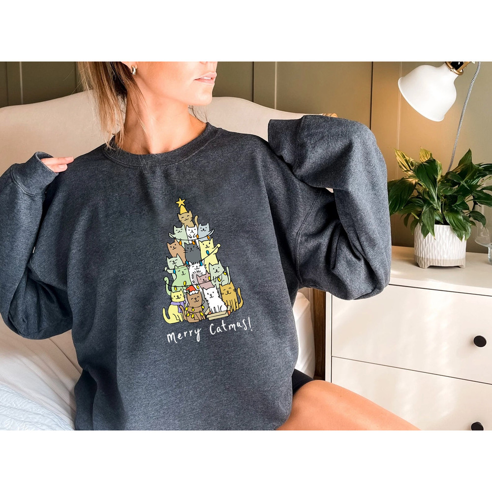 Merry Catmas Sweatshirt, Funny Christmas Sweat, Holiday Crewneck, Meowy Christmas, Cute Cat Sweater - 5.jpg