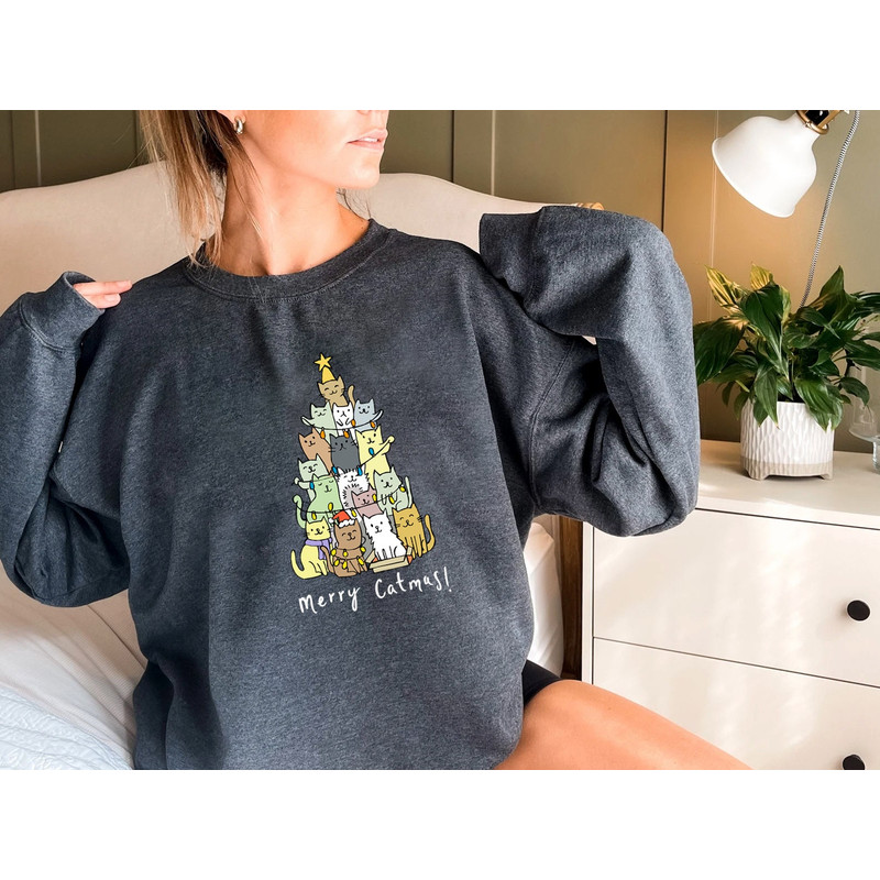 Merry Catmas Sweatshirt, Funny Christmas Sweat, Holiday Crewneck, Meowy Christmas, Cute Cat Sweater - 5.jpg