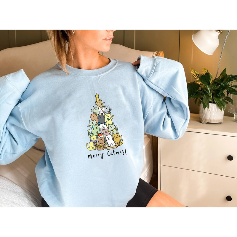 Merry Catmas Sweatshirt, Funny Christmas Sweat, Holiday Crewneck, Meowy Christmas, Cute Cat Sweater - 6.jpg