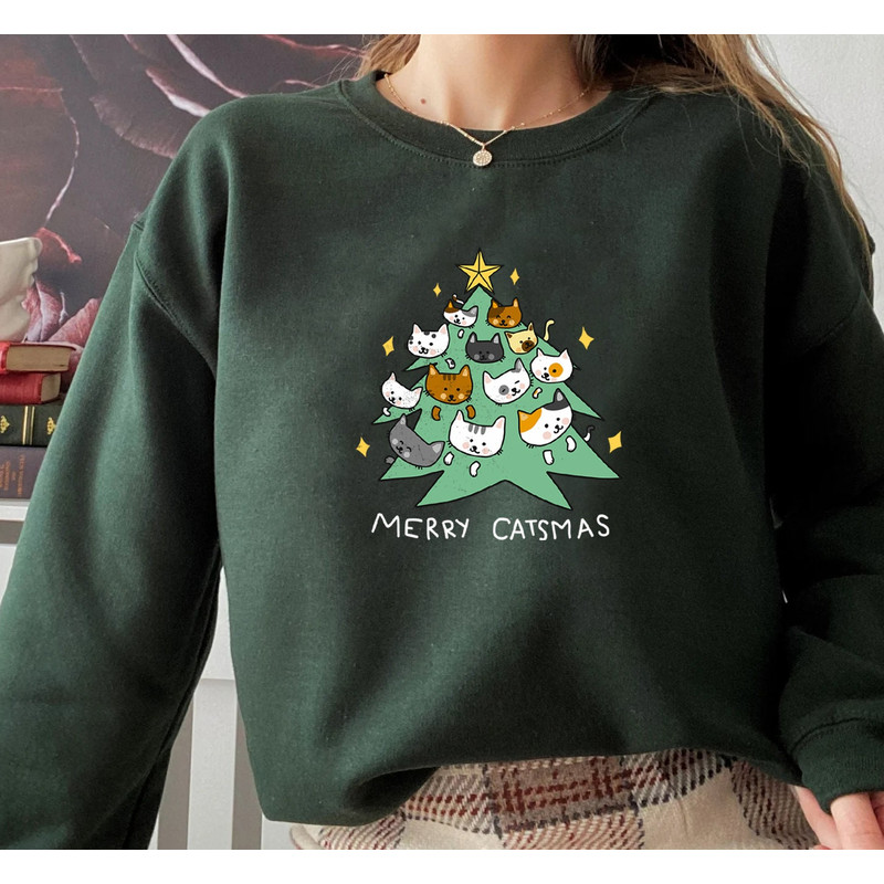 Merry Catmas Sweatshirt, Funny Christmas Sweat, Holiday Crewneck, Meowy Christmas, Cute Cat Sweater - 2.jpg