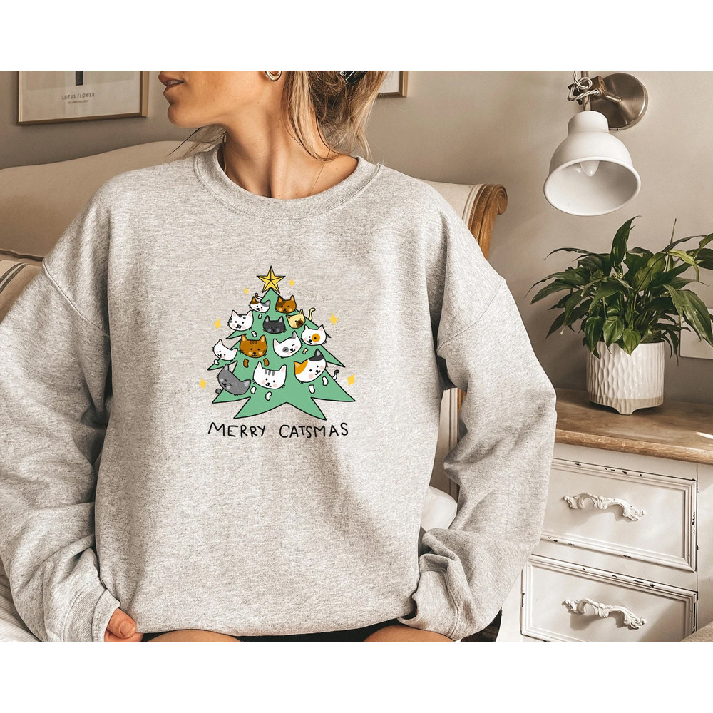 Merry Catmas Sweatshirt, Funny Christmas Sweat, Holiday Crewneck, Meowy Christmas, Cute Cat Sweater - 4.jpg