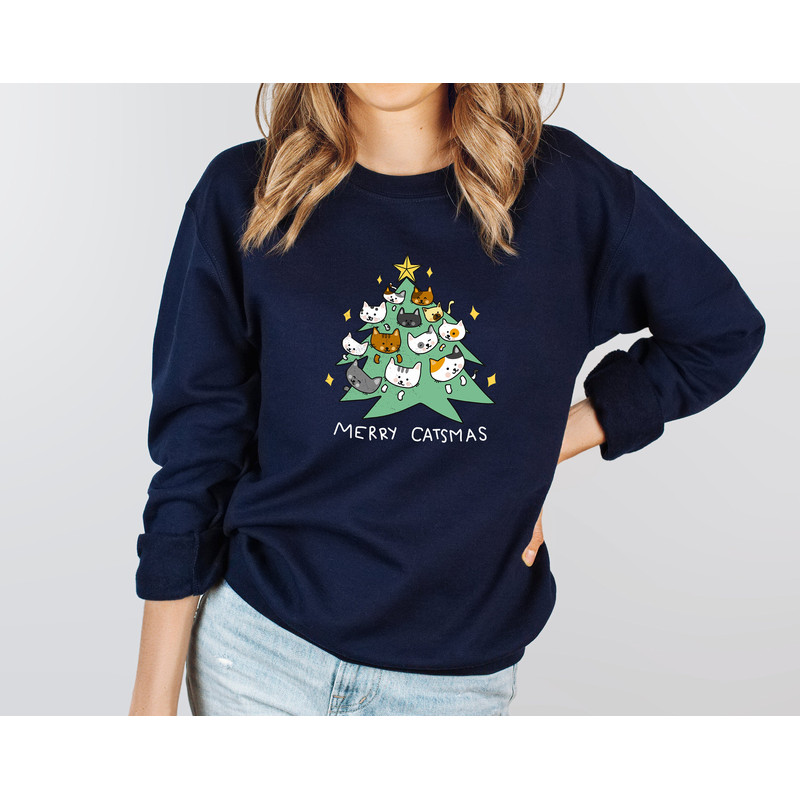Merry Catmas Sweatshirt, Funny Christmas Sweat, Holiday Crewneck, Meowy Christmas, Cute Cat Sweater - 5.jpg