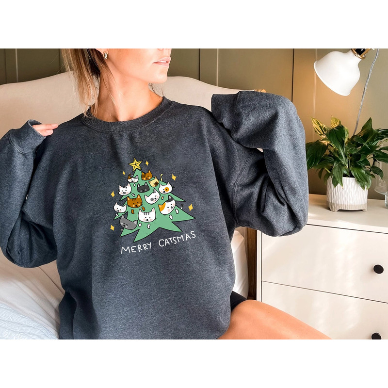 Merry Catmas Sweatshirt, Funny Christmas Sweat, Holiday Crewneck, Meowy Christmas, Cute Cat Sweater - 6.jpg