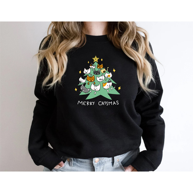 Merry Catmas Sweatshirt, Funny Christmas Sweat, Holiday Crewneck, Meowy Christmas, Cute Cat Sweater - 8.jpg