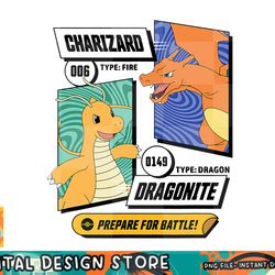 pokemon - dragonite charizard prepare for battle png, digital prints, sublimation