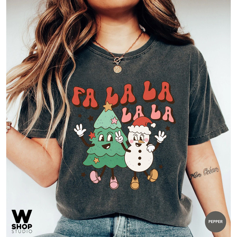 Retro Christmas Comfort Colors Shirt, Fa La La Tree Shirt, Vintage Santa Christmas Shirt, Retro Holiday Shirt, Ugly Sweater Shirt - 1.jpg