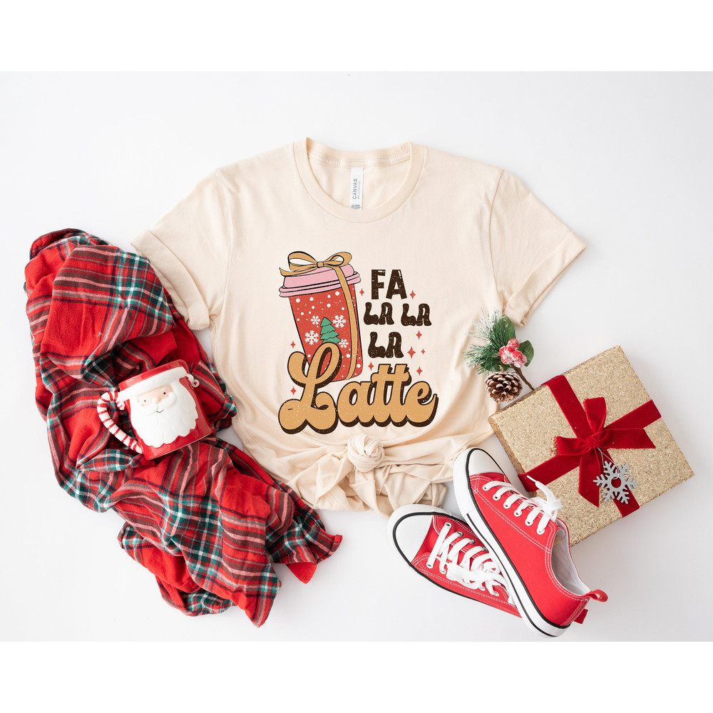 Retro Fa La Latte Christmas Coffee Shirt, Christmas Women Coffee Shirt, Vintage Christmas T shirt, Coffee Lover Gift - 1.jpg