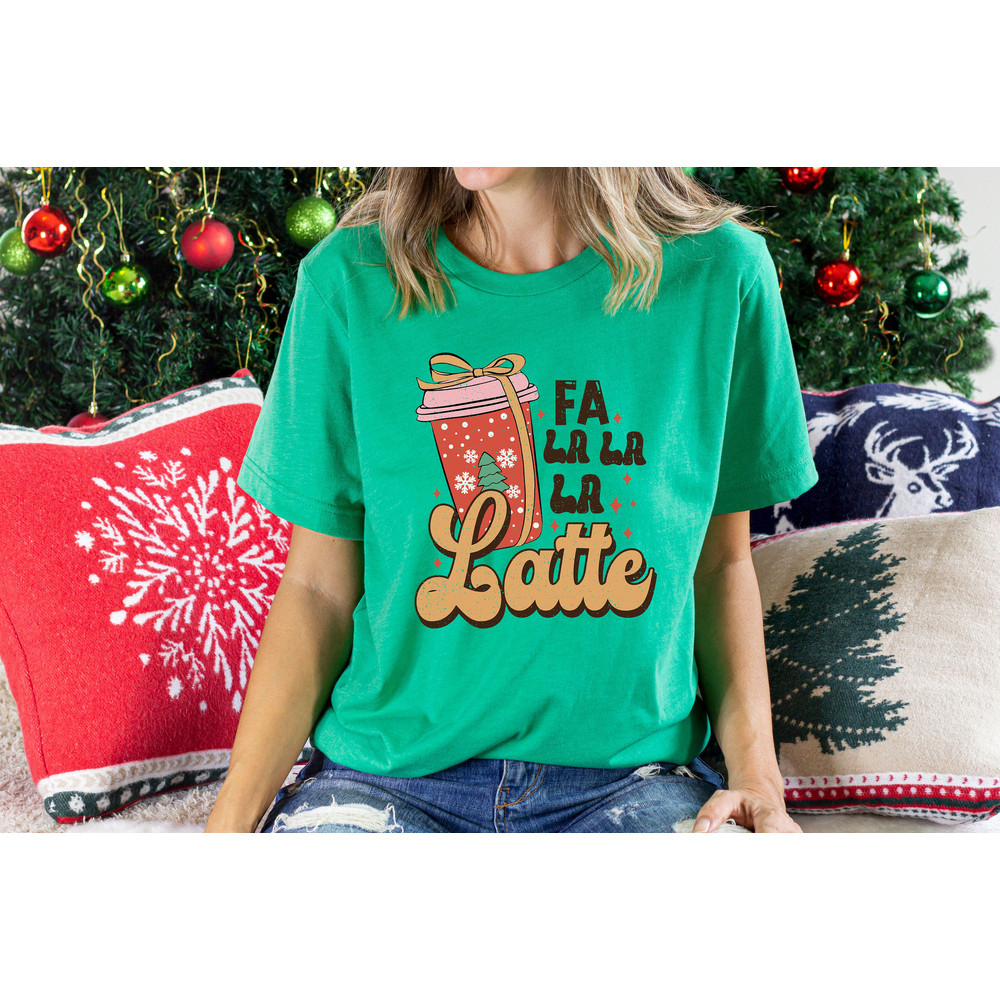 Retro Fa La Latte Christmas Coffee Shirt, Christmas Women Coffee Shirt, Vintage Christmas T shirt, Coffee Lover Gift - 2.jpg