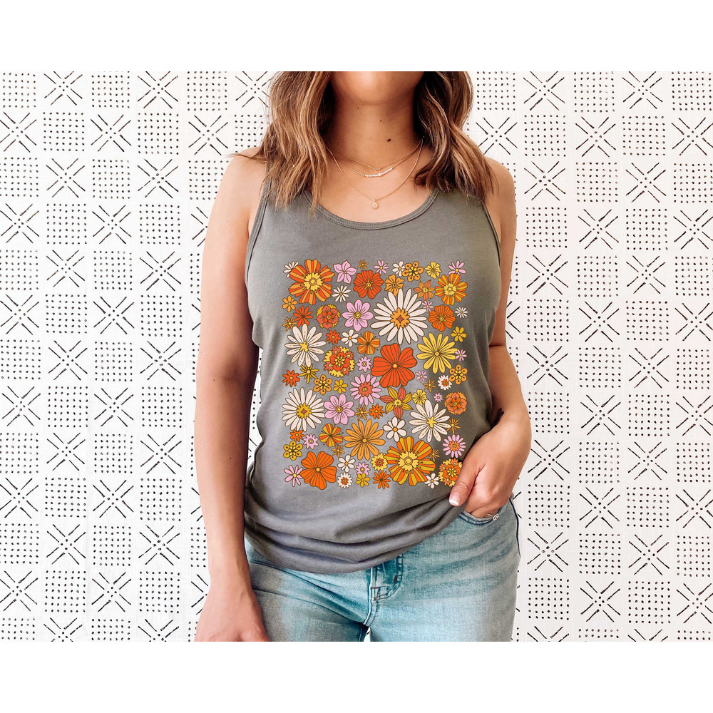 Retro Flower Tank Top, Wildflower Tank Tee, Wild Flowers Womens Top, Floral Tank Top, Gift for Women, Ladies Tank Top, Best Friend Gift - 2.jpg