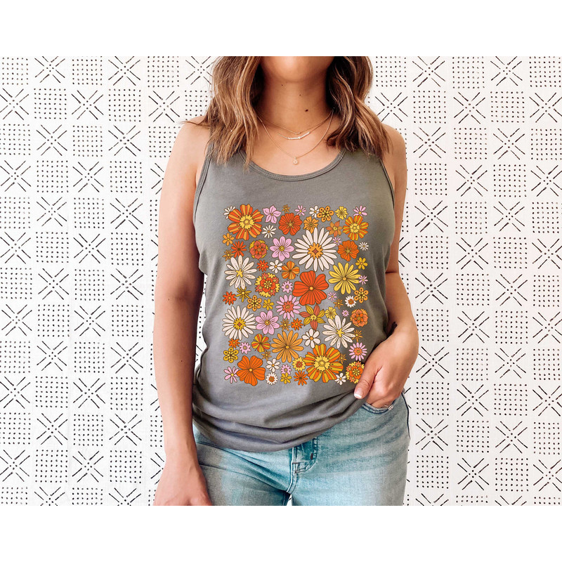 Retro Flower Tank Top, Wildflower Tank Tee, Wild Flowers Womens Top, Floral Tank Top, Gift for Women, Ladies Tank Top, Best Friend Gift - 2.jpg
