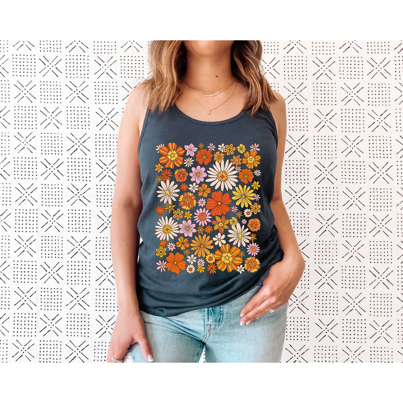 Retro Flower Tank Top, Wildflower Tank Tee, Wild Flowers Womens Top, Floral Tank Top, Gift for Women, Ladies Tank Top, Best Friend Gift - 3.jpg