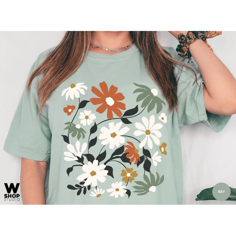 Retro Flowers Tshirt, Boho Wildflowers, Floral Nature Shirt, Oversized Tee, Vintage, Womens Graphic Tshirts, Graphic Tees - 3.jpg