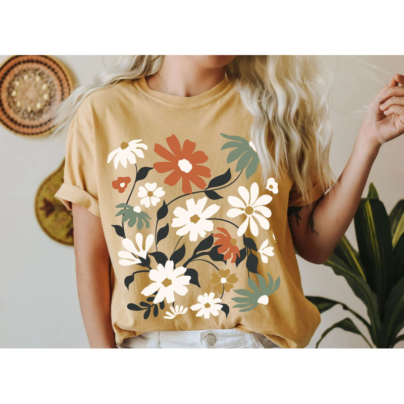 Retro Flowers Tshirt, Boho Wildflowers, Floral Nature Shirt, Oversized Tee, Vintage, Womens Graphic Tshirts, Graphic Tees - 5.jpg