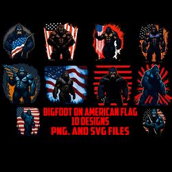 BIGFOOT ON THE BACKGROUND OF THE AMERICA 2 FLAG SVG and PNG. DOWNLOAD DIGITAL SUBLIMATION FILES