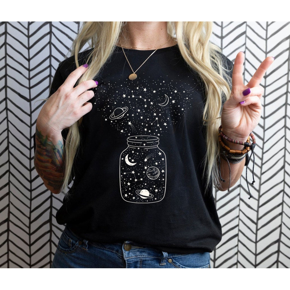 Space Shirt, Star Galaxy T shirt, Astronomy Shirt, Outdoors Shirt, Crescent Moon, Milky Way, Star Unisex Shirt, Constellation Tshirt - 1.jpg