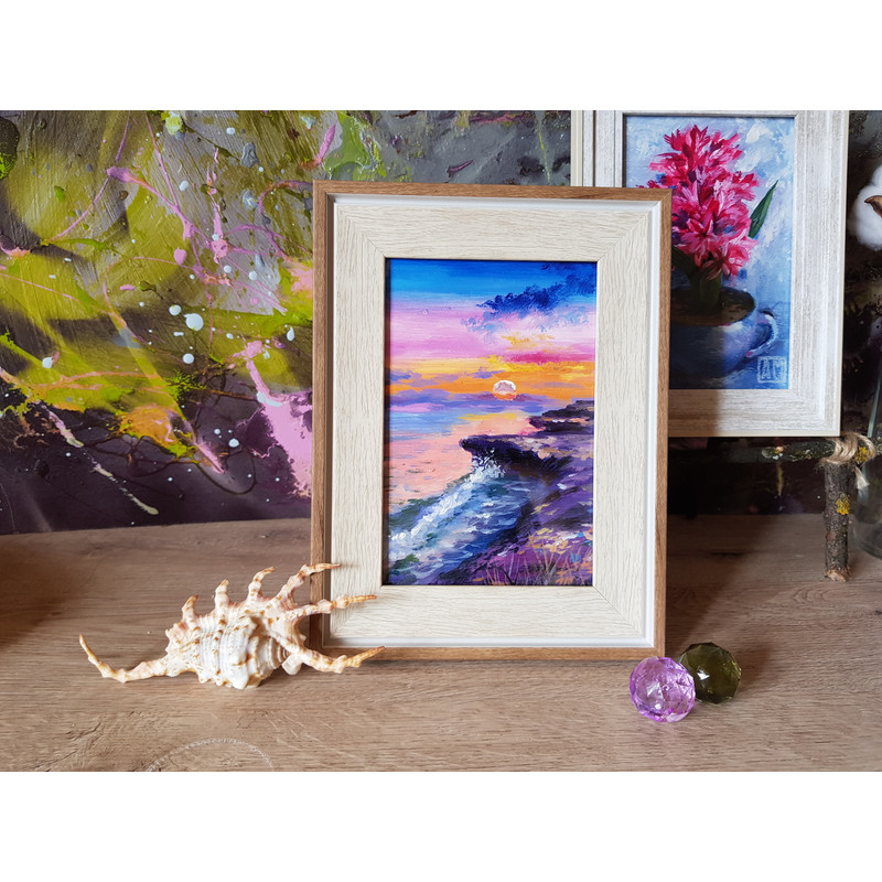 1 Small oil painting in a frame under glass - Landscape 5.9 - 3.9 in..jpg