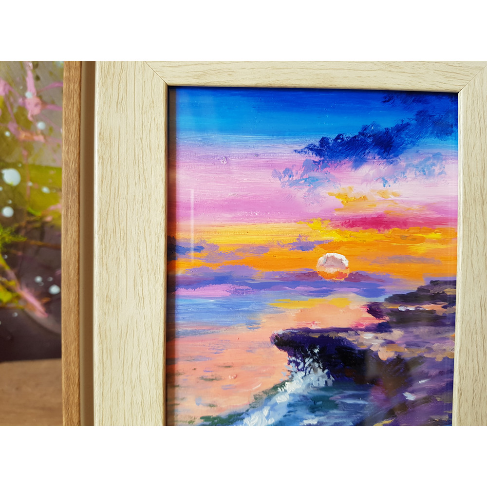 2 Small oil painting in a frame under glass - Landscape 5.9 - 3.9 in..jpg