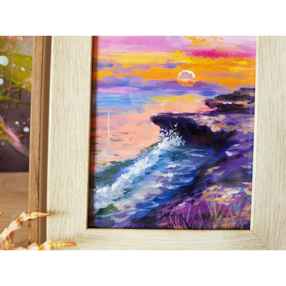 3 Small oil painting in a frame under glass - Landscape 5.9 - 3.9 in..jpg