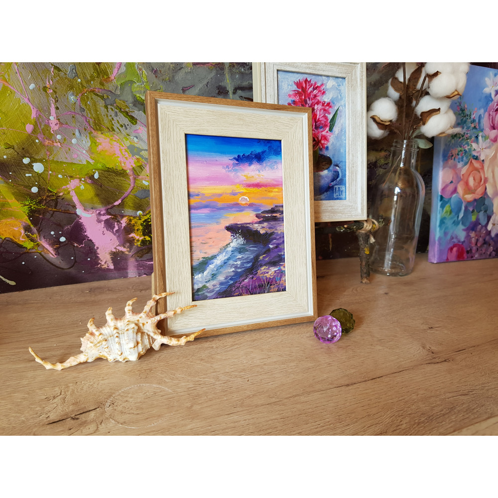 4 Small oil painting in a frame under glass - Landscape 5.9 - 3.9 in..jpg
