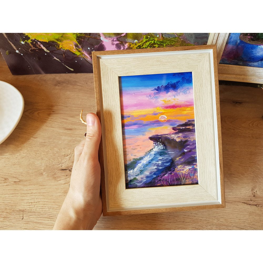 5 Small oil painting in a frame under glass - Landscape 5.9 - 3.9 in..jpg