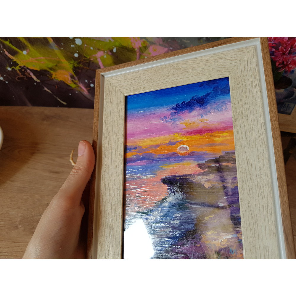 6 Small oil painting in a frame under glass - Landscape 5.9 - 3.9 in..jpg