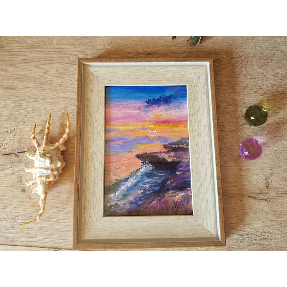 8 Small oil painting in a frame under glass - Landscape 5.9 - 3.9 in..jpg