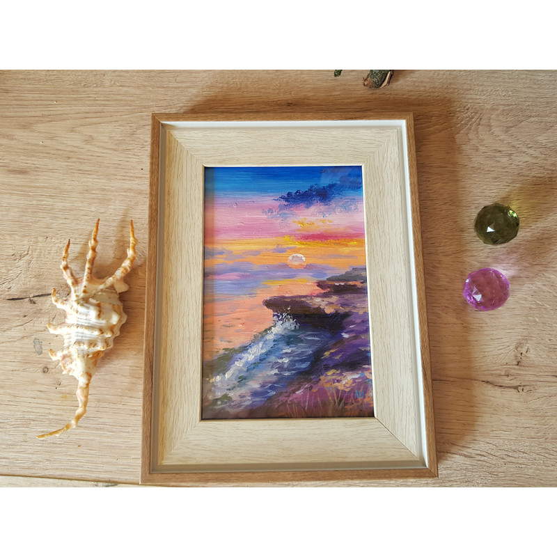 8 Small oil painting in a frame under glass - Landscape 5.9 - 3.9 in..jpg