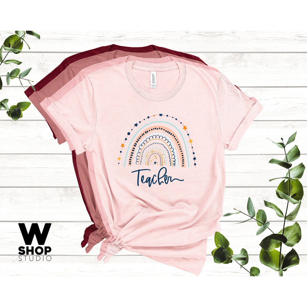 Teacher Shirts For Women, Vintage Boho Teacher Rainbow Shirt, Rainbow Teacher Shirt, Rainbow Teacher Tshirt, Kindergarter Teacher Shirt - 1.jpg