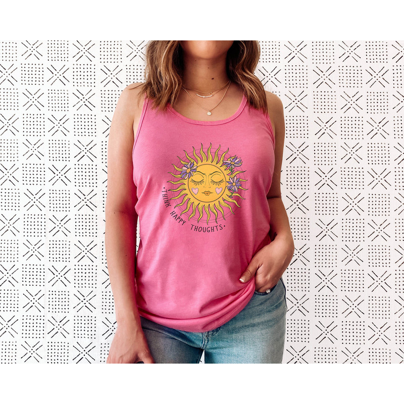 Think Happy Thoughts, Sunflower Tee Tank Top, Wildflower Tank, Wild Flowers Shirt, Floral Tank, Gift for Women, Ladies Tank, Best Gift - 5.jpg