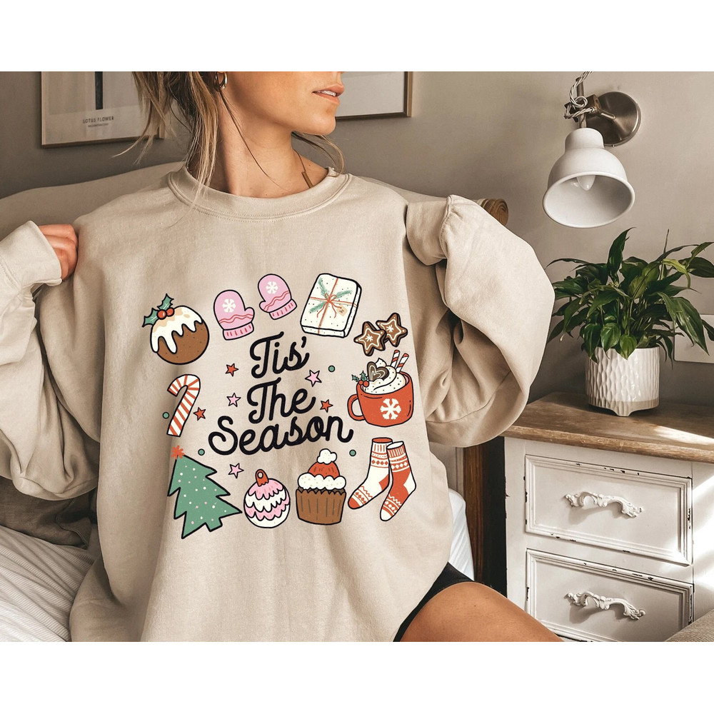 Tis The Season Retro Christmas Sweatshirt and Hoodie, Womens Christmas Sweatshirt, Cute Christmas Crewneck, Trendy Christmas Sweatshirts - 1.jpg