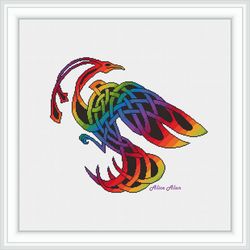 Cross stitch pattern bird Phoenix silhouette Rainbow Celtic knot Ornament abstract counted crossstitch patterns PDF
