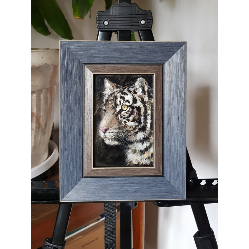 1 Small oil painting in a frame under glass - Tiger 5.9 - 3.9 in..jpg