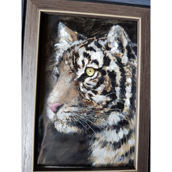 2 Small oil painting in a frame under glass - Tiger  5.9 - 3.9 in..jpg