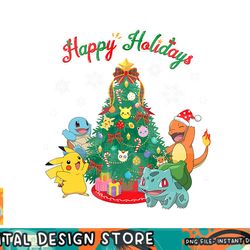 pokemon - happy holidays christmas celebration group png, digital prints, sublimation