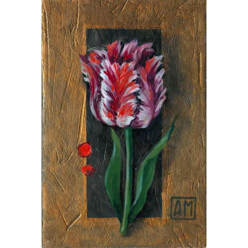 4 Small oil painting in a frame -Tulip Flower 5.9 - 3.9 in..jpg