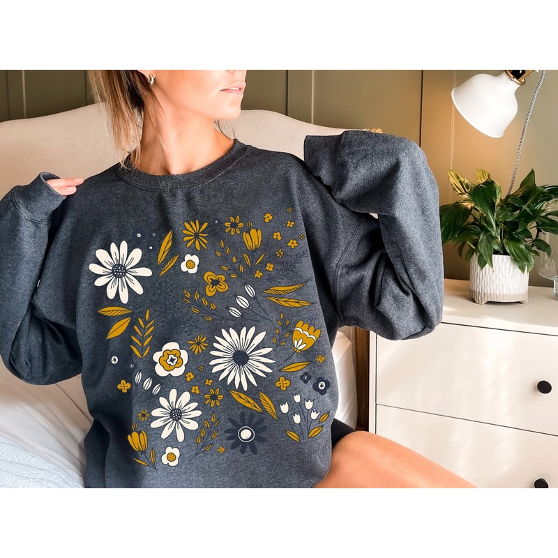 Flower Sweatshirt, Wildflower Women Sweatshirts, Plus Size, Ladies Flower Girl Gifts, Floral Gift, Girlfriend Gift - 2.jpg