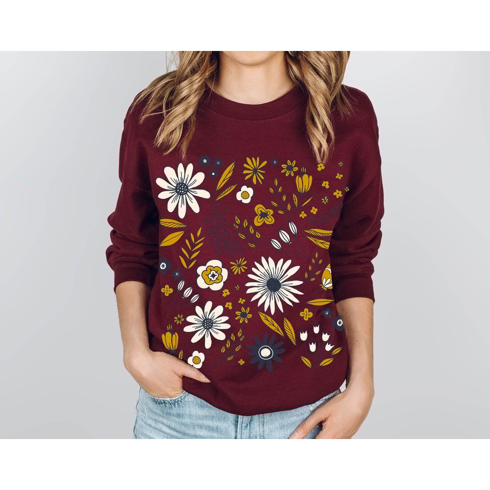 Flower Sweatshirt, Wildflower Women Sweatshirts, Plus Size, Ladies Flower Girl Gifts, Floral Gift, Girlfriend Gift - 6.jpg