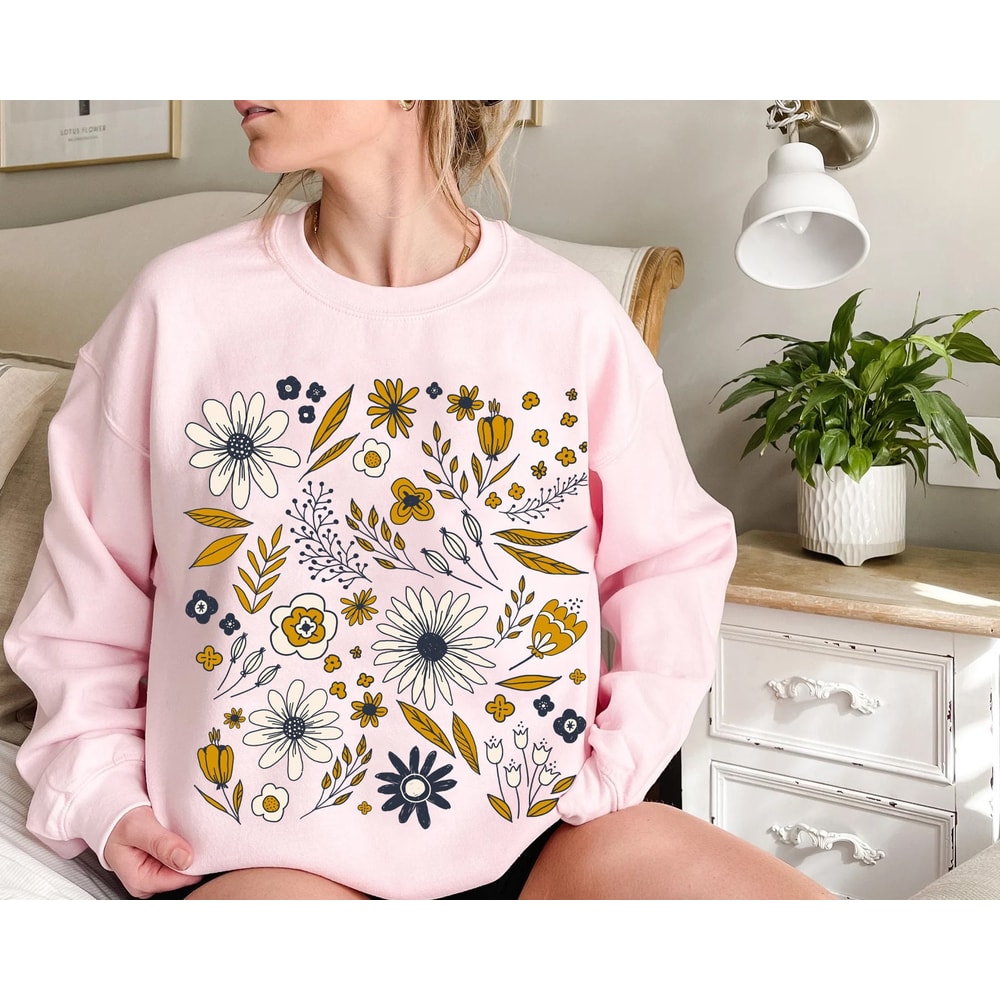 Flower Sweatshirt, Wildflower Women Sweatshirts, Plus Size, Ladies Flower Girl Gifts, Floral Gift, Girlfriend Gift - 7.jpg