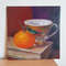 0012 Oil painting on Cardboard - Still life with a bright tangerine 5.8- 5.8 in (14.8-14.8 cm)..jpg