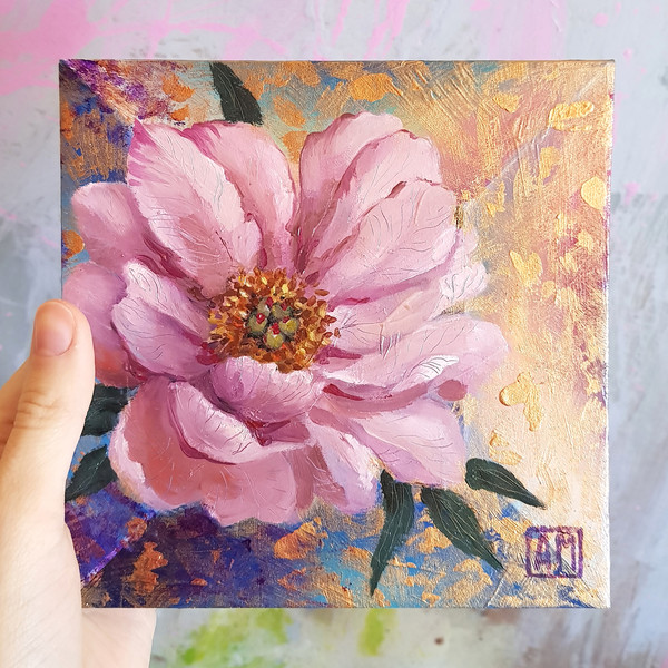 01 Oil painting on Cardboard - peony flower 5.8- 5.8 in (14.8-14.8 cm)..jpg