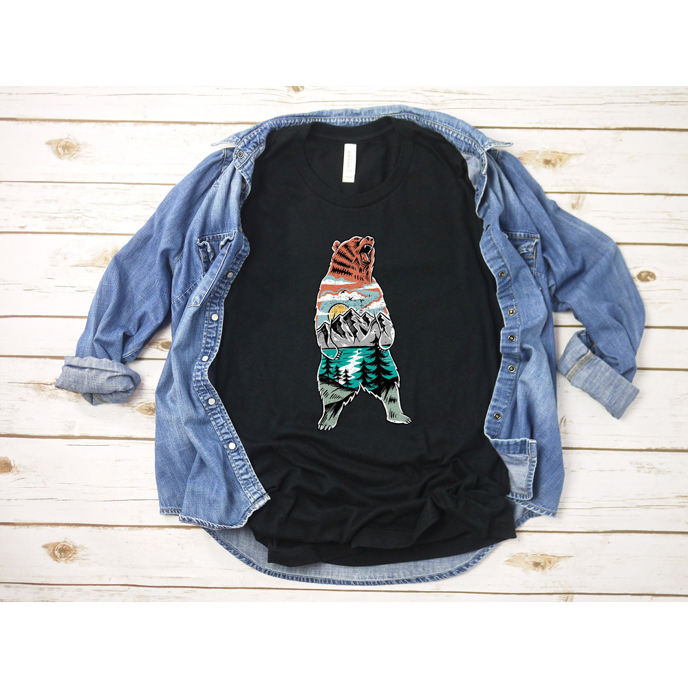 Bear T Shirt Men - Double Exposure Bear - Papa Bear Shirt - Mens TShirt Bear - Fathers Day Gift Athletic Gray - 1.jpg