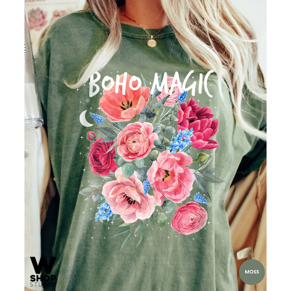 Boho Magic Floral T-Shirt, Botanical Shirt, Flower T-Shirt, Vintage Botanical Print, Wildflowers Graphic Shirt, Nature Lover, Gardening - 3.jpg
