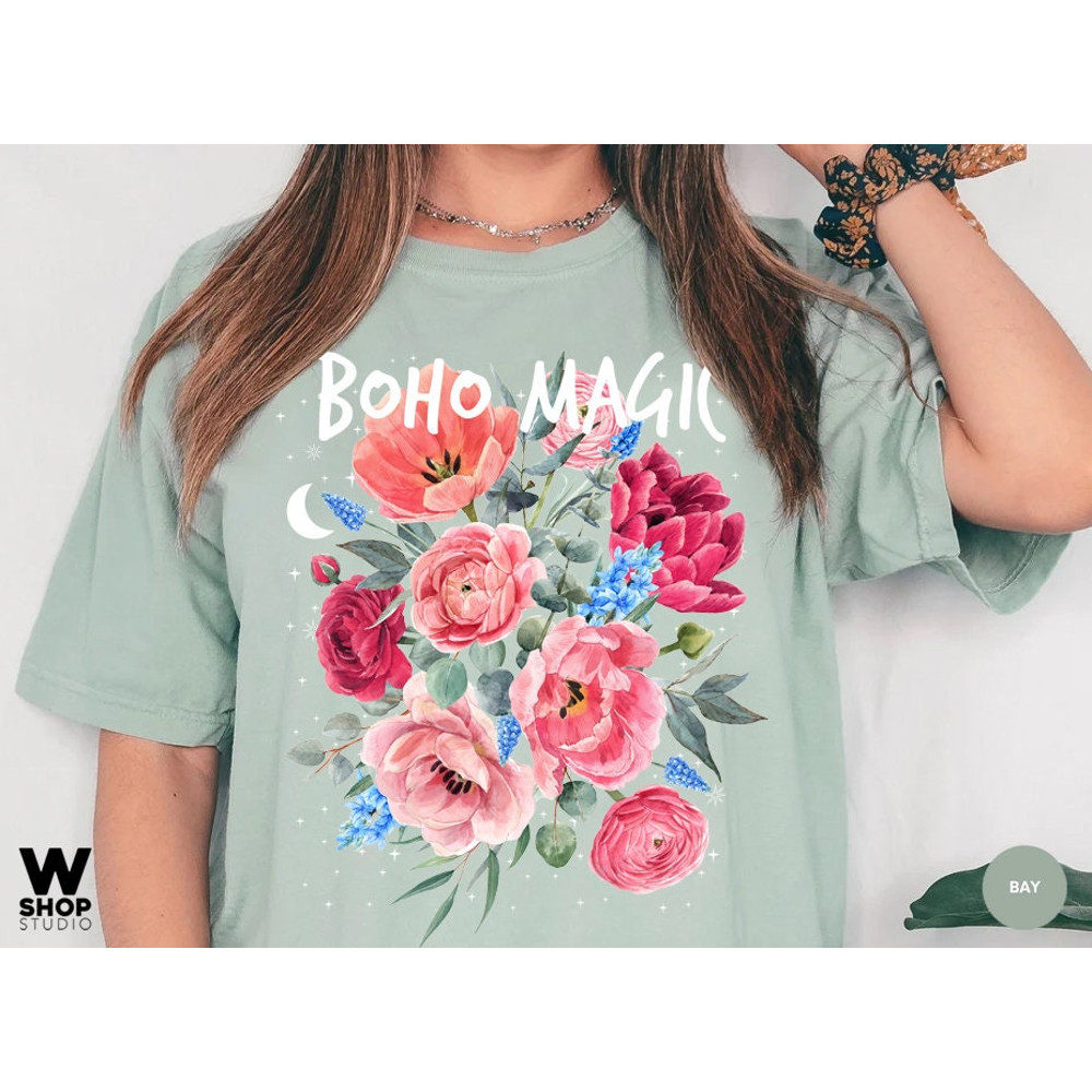 Boho Magic Floral T-Shirt, Botanical Shirt, Flower T-Shirt, Vintage Botanical Print, Wildflowers Graphic Shirt, Nature Lover, Gardening - 4.jpg